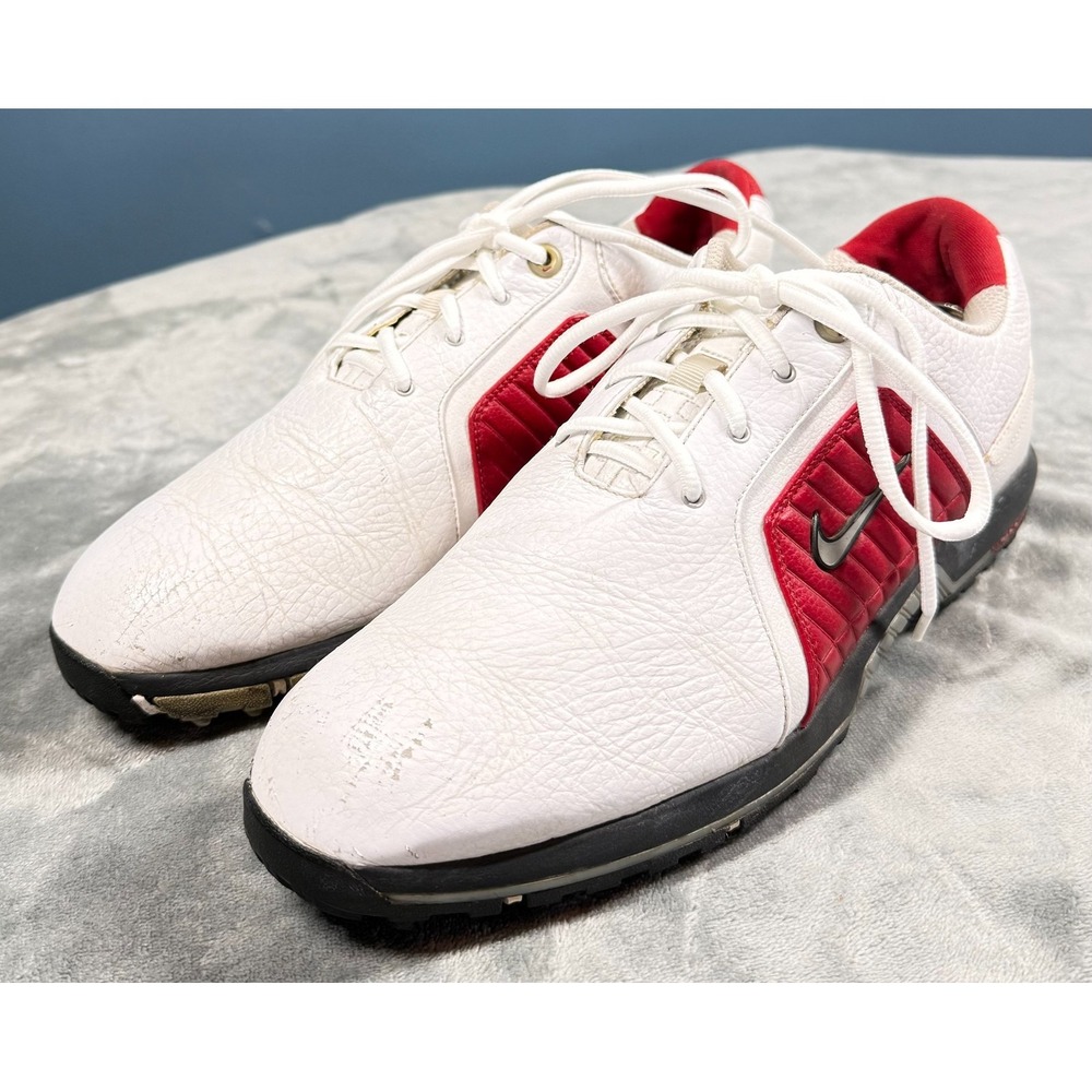 Nike Golf Shoes Mens 9.5 White Red Leather Cleats Zoom Air TW 2010